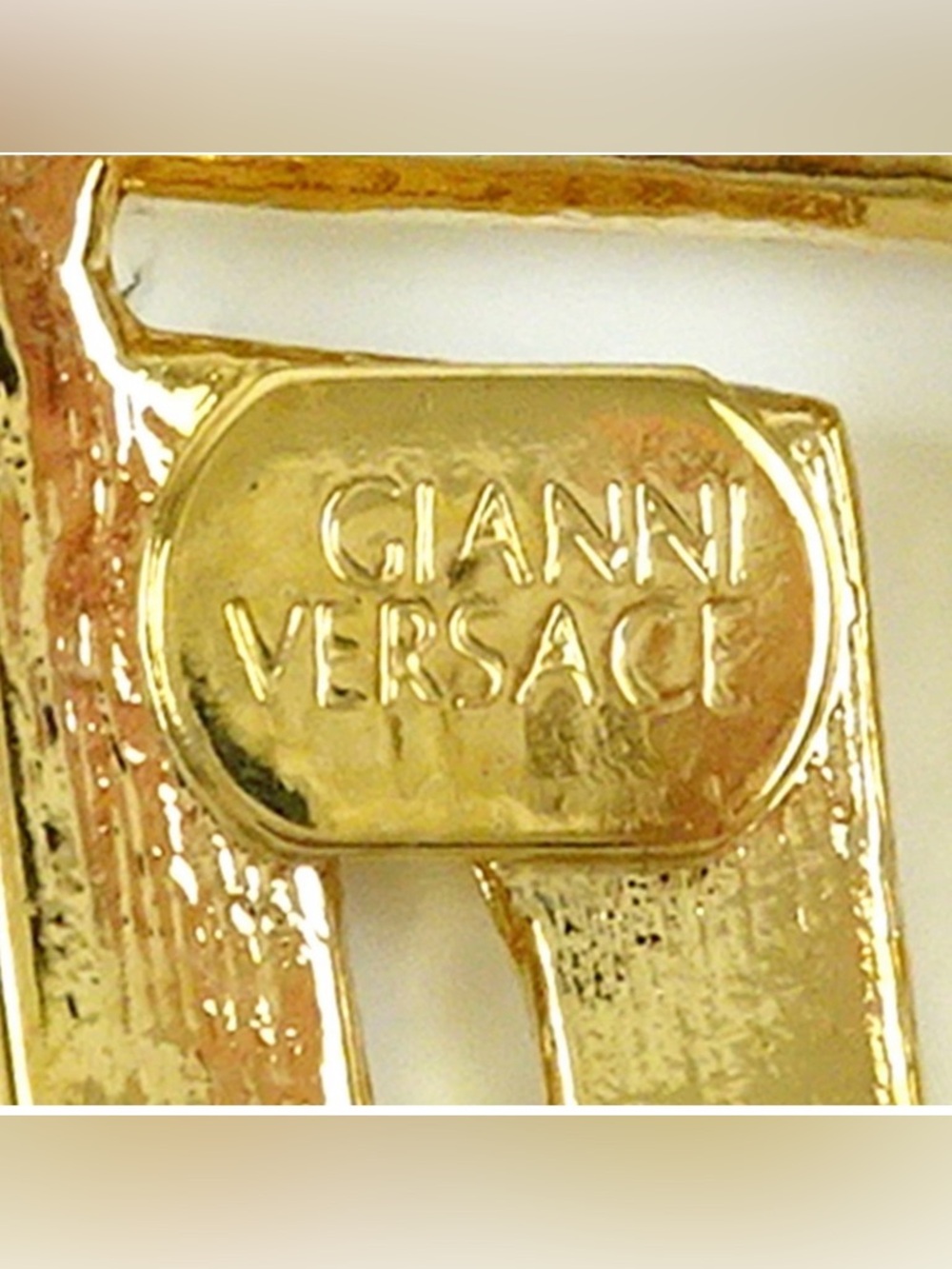 Gianni Versace Gold Greek Key Pyramid Drop Earrings - Picture 3 of 4